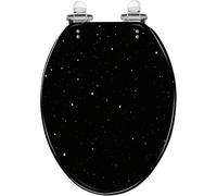 Asiento de inodoro alargado de resina decorativa, cierre silencioso, bisagras de liberación rápida, cubierta del espacio exterior, cielo oscuro estrellado, sin costuras, textura negra y blanca, fácil