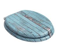 Asiento de inodoro con cierre suave, 2 unidades, azul, 44 x 38 cm | MDF resistente, apertura 28 x 24,5 cm, agujeros 13-18 cm, parachoques deslizante, uso interior