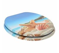 Asiento de inodoro con cierre suave azul claro 44 x 38 cm MDF | Panel MDF, apertura asiento 28 x 24,5 cm, agujeros 13-18 cm, parachoques deslizante, para interior