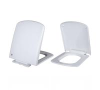 Asiento de inodoro con cierre suave, Tapa de inodoro cuadrada cierre suave, color blanco, con liberación rápida y fijación superior, antigolpes(04D)