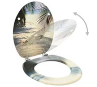 Asiento de inodoro con tapa de MDF diseño playa asiento inodoro universal | MDF robusto, bisagras zinc-cromo, apertura 28x24 cm, altura 5,3-5,5 cm, estilo playa