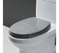 Asiento de Inodoro de Cierre Suave, Asiento de Inodoro Ovalado con Brillo Brillo de Resina Negra, Cierre Lento, Fácil Instalación y Limpieza, 36 × 42 Cm(Silver)