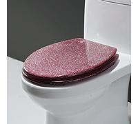 Asiento de Inodoro de Cierre Suave, Asiento de Inodoro Ovalado con Brillo Brillo de Resina Negra, Cierre Lento, Fácil Instalación y Limpieza, 36 × 42 Cm(Pink)