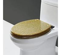 Asiento de Inodoro de Cierre Suave, Asiento de Inodoro Ovalado con Brillo Brillo de Resina Negra, Cierre Lento, Fácil Instalación y Limpieza, 36 × 42 Cm(Gold)
