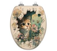 Asiento de inodoro Dreamy Kitten alargado de resina para baño doméstico | Su diseño alargado ofrece espacio adicional; su construcción en resina lo hace adecuado para baños domésticos.
