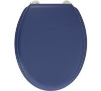 Asiento de inodoro Gelco Design Dolce, azul marino, bisagras de acero inoxidable, con forma de madera