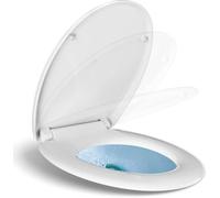 Asiento de inodoro Ibenzoa® Soft-Close, universal con forma de "O" y sistema de cierre rápido, 4 topes antideslizantes, bisagras de acero inoxidable, dimensiones 405–445×375×54 mm, distancia entre agu