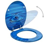 Asiento de inodoro MDF Azul Gota de Agua con Tapa, Bisagras | MDF resistente, aleación cromo-zinc durable, patrón de gota de agua azul, adaptación universal cuencos