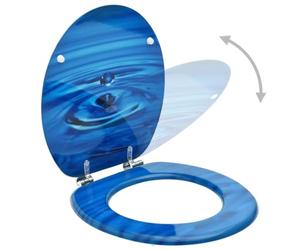 Asiento de inodoro MDF Azul Gota de Agua con Tapa, Bisagras | MDF resistente, aleación cromo-zinc durable, patrón de gota de agua azul, adaptación universal cuencos