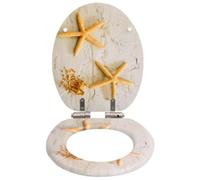 Asiento de inodoro MDF con estrella de mar, cierre suave, bisagras | Diseño de estrellas de mar, MDF resistente, bisagras cromo-zinc, apertura 28 x 24 cm, altura 5 cm, fácil limpieza