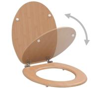 Asiento de inodoro MDF con tapa, diseño de bambú, bisagras ajustables 12-20 | Asiento y tapa de MDF, bisagras de zinc-cromo, apertura 28 x 24 cm, altura 5 cm, universal