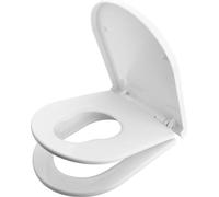 Asiento de inodoro universal para toda la familia, con sistema de cierre suave, forma "D" y sistema de fijación rápida. Fácil de limpiar, color blanco. Ibergrif, modelo M41001-2, asiento de inodoro pa