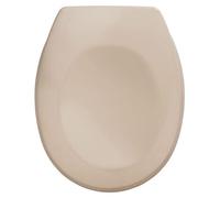 Asiento de inodoro Unyqoos® color beige, de duroplástico antibacteriano, con sistema de fijación ajustable mediante clip de acero inoxidable. Dimensiones exteriores: 37,2 x 44 cm, dimensiones interior