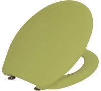 Asiento de inodoro Unyqoos® de duroplástico antibacteriano, color verde musgo, forma ovalada, dimensiones 44,6 x 37,2 cm, con bisagras de acero inoxidable, resistente hasta 150 kg
