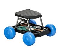 Asiento de jardín con ruedas Outsunny, taburete con bandeja para herramientas, carrito de jardinería con asiento para desmalezar y plantar.
