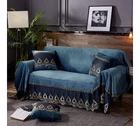 Asignación De Sofá De Encaje De La Vendimia, Cubierta De Sofá, Gamuza Antideslizante Suave 1-3 Lugares Protector De Sofá Para Silla Loveseat Sofá Protección(Size:200x380cm(79x150inch),Color:Azul)