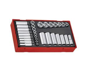 ASLAK - Tengtools TTAF32 - Juego de 32 Vasos Hexagonales 1/4" y 3/8" - Serie Regular y Larga, 20.3 cm