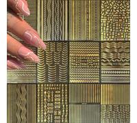 ASOMI Calcomanías y Pegatinas de Uñas Doradas - Líneas y Tiras de Metal Autoadhesivas 3D para Arte de Uñas - 12 Hojas