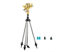 Aspersor de trípode giratorio automático, acero inoxidable para cabezal de impacto con 4 ajustes ajustables, soporte extensible de 19 a 37 pulgadas, sistema de riego de 360 grados para patios y campos