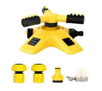 Aspersor Giratorio de 360 Grados con Boquilla Ajustable y Directo | Kit de Jardinería Abs Amarillo, Accionamiento Hidráulico, Riego para Césped y Jardín, Uso Exterior