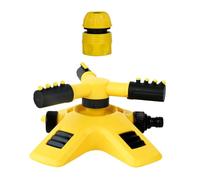 Aspersor Rotatorio Automático Amarillo de Plástico, 1 Juego | Conector de 3/4 de Pulgada, Ángulo Ajustable, Accionamiento Hidráulico, Riego en Huerto y Jardín