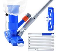 Aspiradora de piscina base con cepillo lateral, kit de limpieza manual de piscina con mango de 6 piezas de 67 pulgadas, bolsa de malla y mango de metal mate, ideal para piscinas sobre el suelo