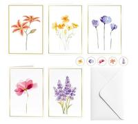 ASQzhuLIWing 20pcs Tarjetas y Sobres en Blanco 5 Diseños Florales Diferentes Set de papelería perfecto para Navidad bodas cumpleaños agradecimientos e invitaciones para cualquier ocasión 15cm*10.1cm