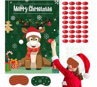 ASTARON Juegos de Fiesta de Navidad para niños, coloca el Sombrero en Reno con 36 Pegatinas, 2 Vendas para los Ojos, Decoraciones para Fiestas navideñas, Actividades Escolares en el Aula