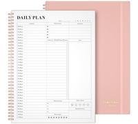 Asten Agenda diaria con lista de tareas, agenda por hora, cuaderno en espiral, planificador diario para mujeres, hombres y TDAH, 8.5 x 11 pulgadas (rosa pálido)
