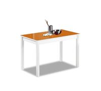 Astimesa - Mesa de Cocina con Tapa de Cristal Color Naranja - Estructura Blanca- Ideal para Cocinas Pequeñas y Decoración Minimalista - Práctica para Organizar Espacios - Medidas: 110 cm x 70 cm.