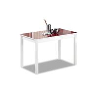 Astimesa - Mesa de Cocina con Tapa de Cristal Color Rojo- Estructura Blanca- Ideal para Cocinas Pequeñas y Decoración Minimalista - Práctica para Organizar Espacios - Medidas: 110 cm x 70 cm.