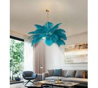 AstrizLamp Lámpara de Plumas Azul, Plumas Luz Pantalla Lámpara Colgante de Sala de Estar Creativa NóRdica Luz de Techo con LED 4500K Techo Foco Para Habitación de Niños, Comedor, Dormitorio 80cm