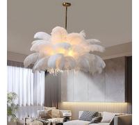 AstrizLamp Lámpara de Plumas Blanca, Plumas Luz Pantalla Lámpara Colgante de Sala de Estar Creativa NóRdica Luz de Techo con LED 4500K Techo Foco Para Habitación de Niños, Comedor, Dormitorio 100cm
