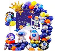 Astronauta Cumpleaños Decoración Auirshiky Feliz Cumpleaños Decoracion, Conjunto De Globos Espacial, Con Cartel De Feliz Cumpleaños Y Globos De Astronauta, Para Niños Y Niñas Fiesta Decoracion.
