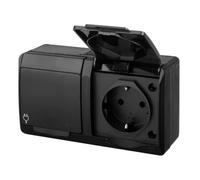 asvendo Elektro HERMES - Interruptor de luz, interruptor doble, enchufe múltiple, protección IP44, resistente al agua, para exteriores, color negro
