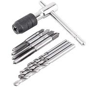Asyduey 9 Piezas Juego de Herramientas de Llave de SujecióN de Trinquete con Manejar en T Ajustable con Grifo de Rosca MéTrica de Rosca M3-M6 y Broca Helicoidal de 2.5-5.0 Mm