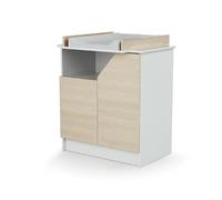 AT4 - Cómoda cambiador bebé 2 puertas CARNAVAL madera - Blanco/Abedul - 79 x 65,5 x 94 cm