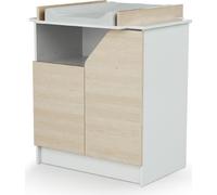 AT4 - Cómoda cambiador bebé 2 puertas CARNAVAL madera - Blanco/Abedul - 79 x 65,5 x 94 cm