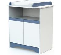 AT4 - Cómoda cambiador bebé 2 puertas COTILLON madera - Blanco/Azul - 79 x 65,5 x 94 cm