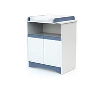 AT4 - Cómoda cambiador bebé 2 puertas COTILLON madera - Blanco/Azul - 79 x 65,5 x 94 cm
