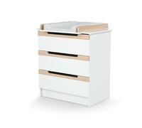 AT4 - Cómoda cambiador bebé 3 cajones CARROUSEL madera - Blanco/Haya Barnizada - 79 x 65,5 x 94 cm