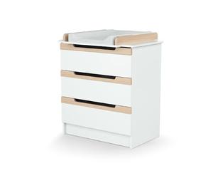 AT4 - Cómoda cambiador bebé 3 cajones CARROUSEL madera - Blanco/Haya Barnizada - 79 x 65,5 x 94 cm