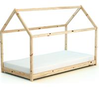 AT4 - Cuna bebé casita madera Cabana - Marrón - 90 x 190 - 195 x 97 x 124 cm