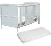 AT4 - Cuna bebé con lateral abatible con colchón LUNA madera - Blanco - 70 x 140 - 144 x 74,50 x 86,50 cm