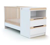 AT4 - Cuna bebé y cómoda cambiador CARROUSEL madera - Blanco/Haya Barnizada - 60 x 120-194 x 94 x 70 cm