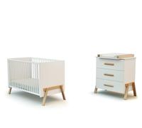 AT4 - Cuna y cómoda cambiador CANAILLE madera - Blanco/Haya - 60 x 120
