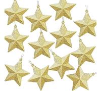 ATB-Foger 12 x Decoración Navideña Estrella Dorada con Cordones Bolas del Árbol de Navidad Estrella con Purpurina Colgante para Árbol, Chimenea, Ventana, Adviento, Mesa 7,5cm
