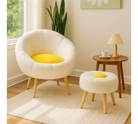 Atelier Del Sofa Conjunto de Sillón y Mesa Lateral Blanco y Amarillo