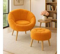 Atelier Del Sofa Lida - Conjunto de Sillón y Puff Naranja