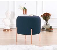 Atelier Del Sofa Puf Bohemio, Azul Marino, 42 cm de Altura x 40 cm de Profundidad | 50% algodón/50% Lino, Esponja ortopedica de 5 cm, Patas de Hierro revestidas de Cobre | Elegante y cómodo para el